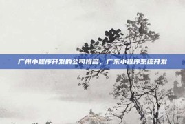 广州小程序开发的公司排名，广东小程序系统开发