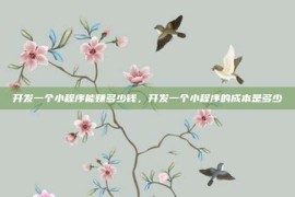 开发一个小程序能赚多少钱，开发一个小程序的成本是多少