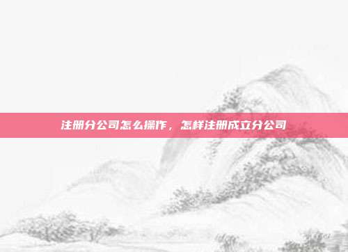 注册分公司怎么操作,怎样注册成立分公司