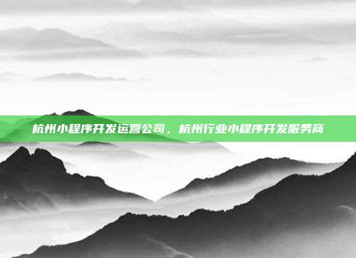 杭州小程序开发运营公司,杭州行业小程序开发服务商